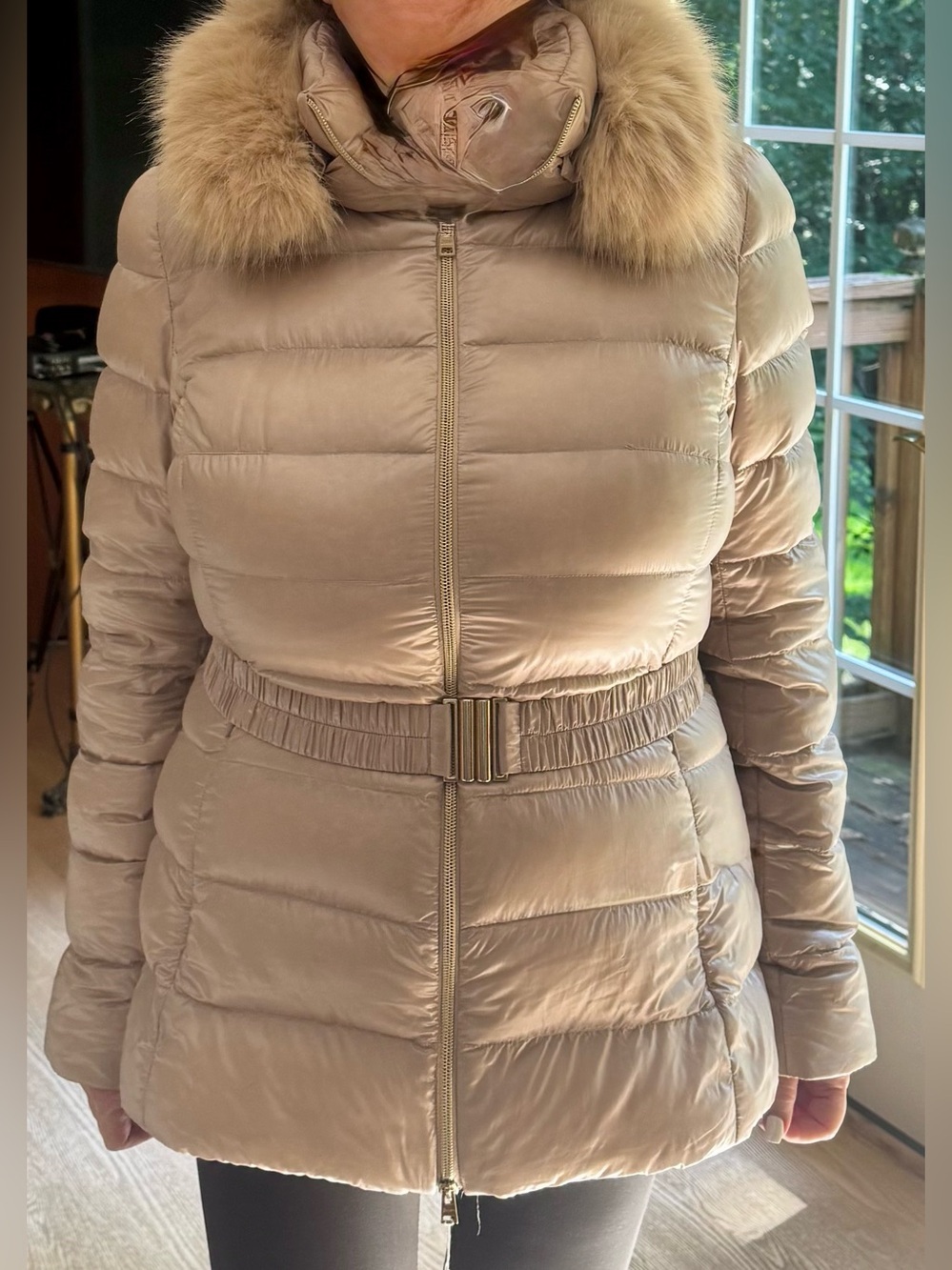 Herno Shimmering Gold Puffer Jacket with detachable Fox Fur Collar - Picture 15 of 16